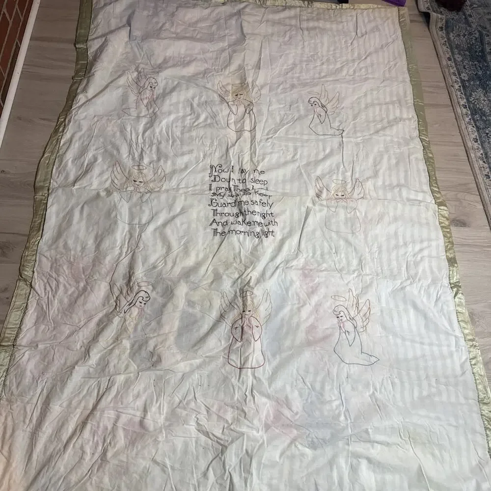 Vtg Peanuts Woodstock Charlie Brown Patch Quilt Blanket Double Sided 56” By 82”